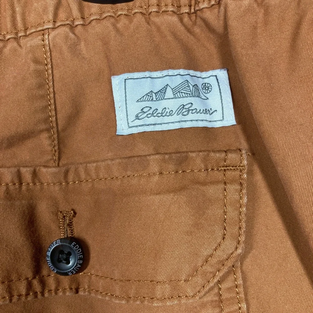 Eddie Bauer Chino Shorts Men XL Rust Orange Drawstring Elastic‎ Waist Stretch